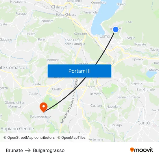 Brunate to Bulgarograsso map