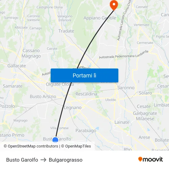Busto Garolfo to Bulgarograsso map