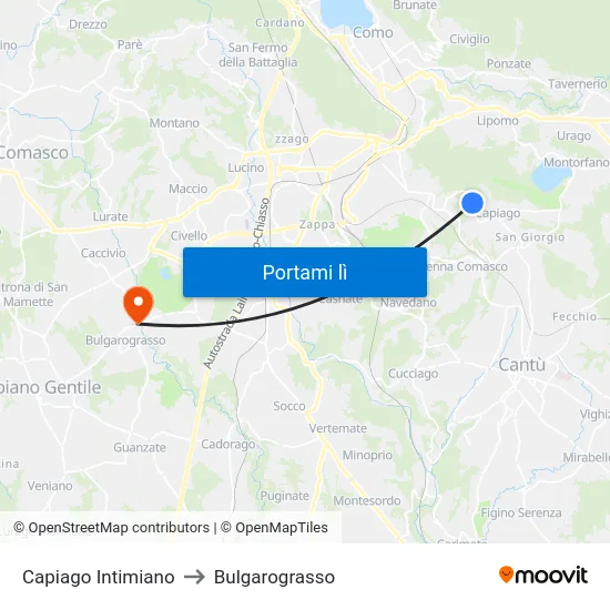Capiago Intimiano to Bulgarograsso map