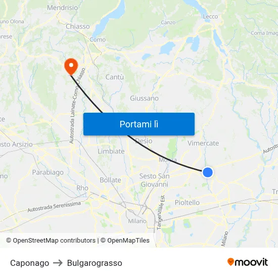 Caponago to Bulgarograsso map