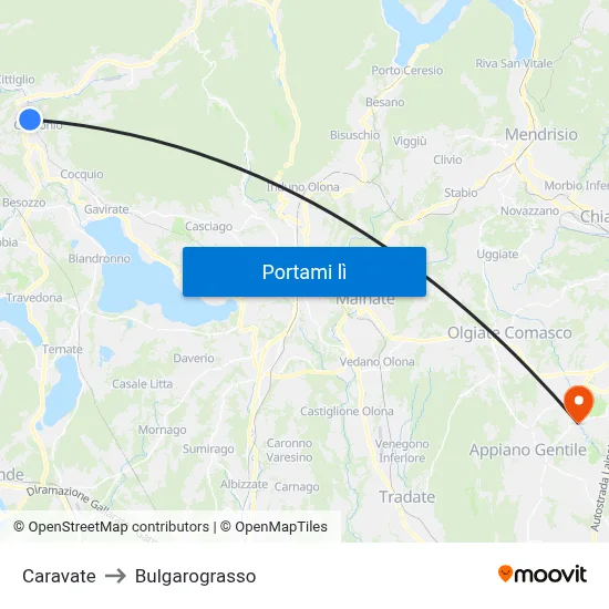 Caravate to Bulgarograsso map