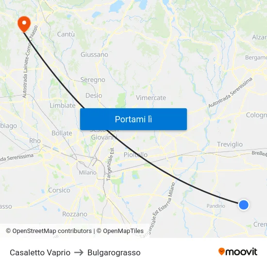 Casaletto Vaprio to Bulgarograsso map