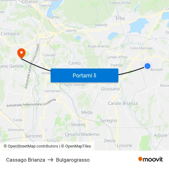 Cassago Brianza to Bulgarograsso map