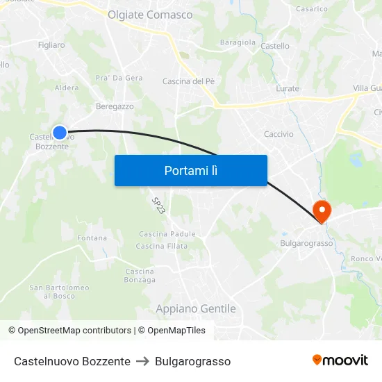 Castelnuovo Bozzente to Bulgarograsso map