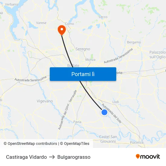 Castiraga Vidardo to Bulgarograsso map