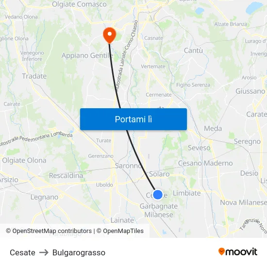 Cesate to Bulgarograsso map