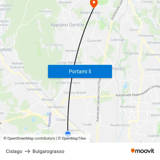 Cislago to Bulgarograsso map