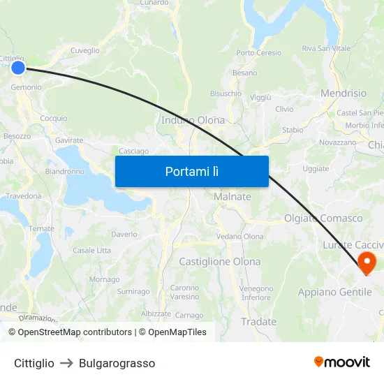 Cittiglio to Bulgarograsso map