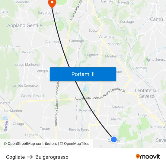 Cogliate to Bulgarograsso map
