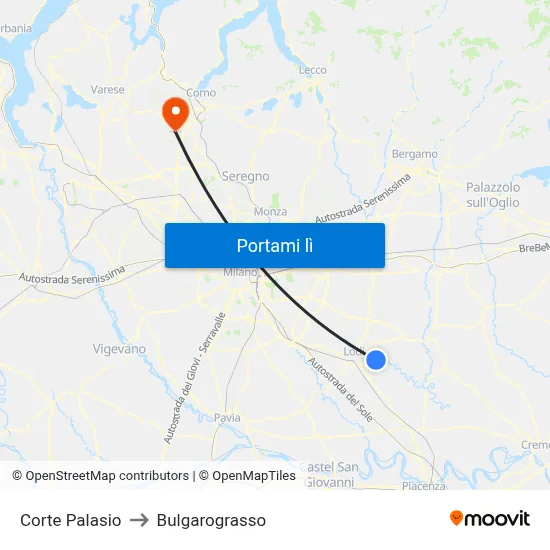 Corte Palasio to Bulgarograsso map