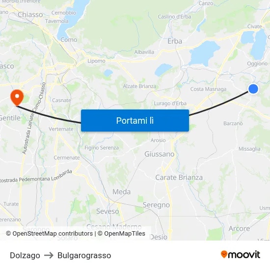 Dolzago to Bulgarograsso map