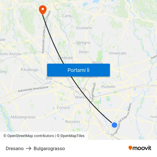 Dresano to Bulgarograsso map
