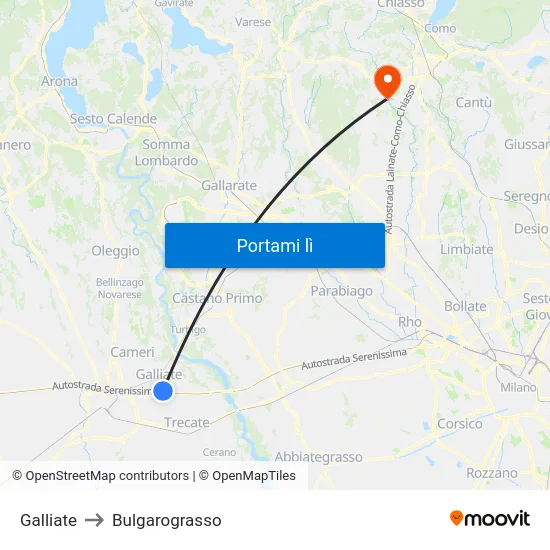 Galliate to Bulgarograsso map
