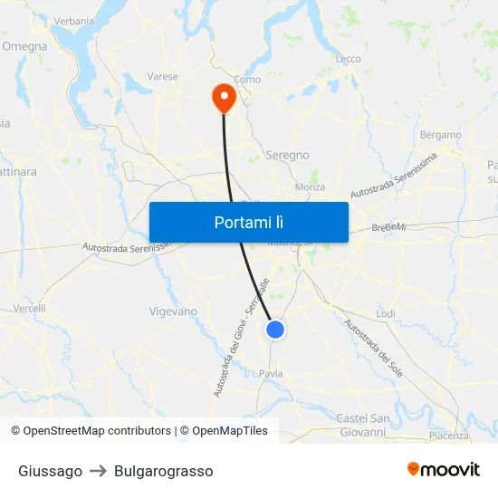 Giussago to Bulgarograsso map