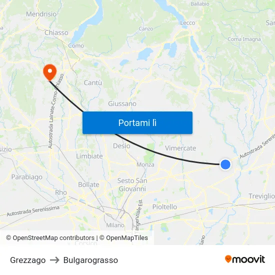 Grezzago to Bulgarograsso map