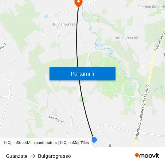 Guanzate to Bulgarograsso map