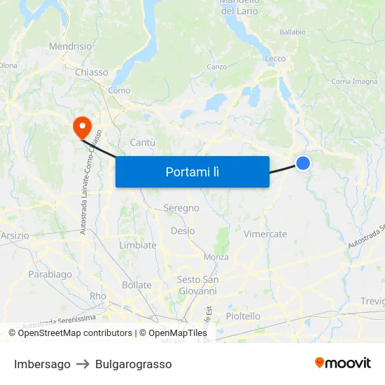 Imbersago to Bulgarograsso map