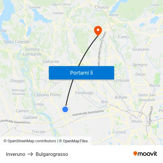 Inveruno to Bulgarograsso map