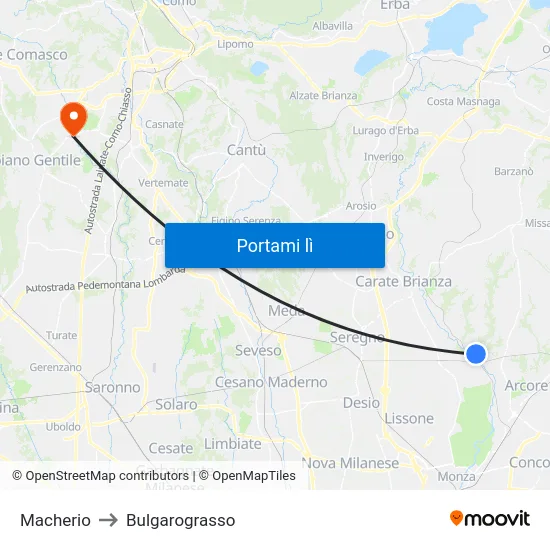 Macherio to Bulgarograsso map
