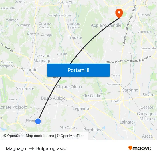 Magnago to Bulgarograsso map