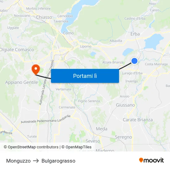 Monguzzo to Bulgarograsso map