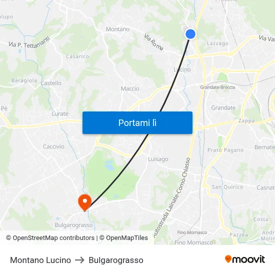 Montano Lucino to Bulgarograsso map