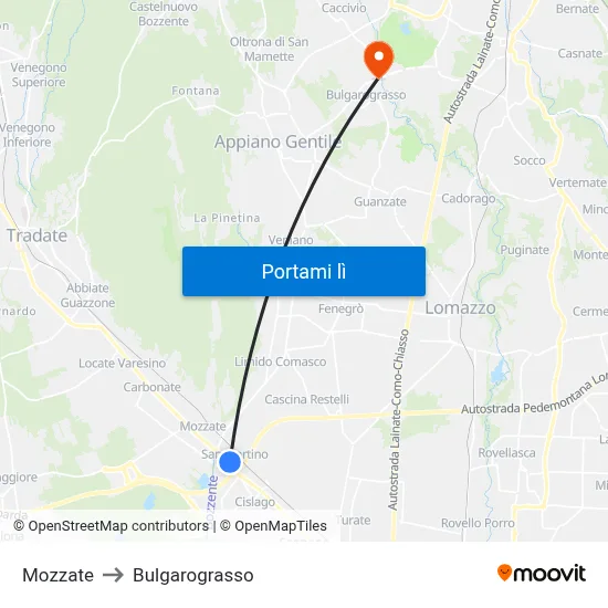 Mozzate to Bulgarograsso map
