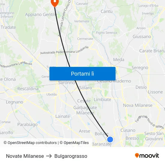 Novate Milanese to Bulgarograsso map