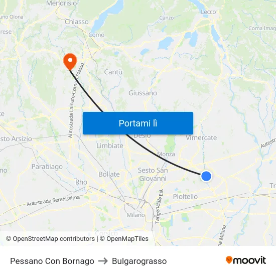 Pessano Con Bornago to Bulgarograsso map