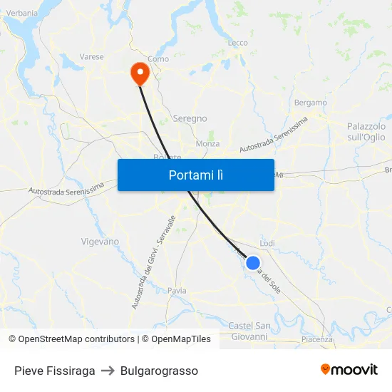 Pieve Fissiraga to Bulgarograsso map