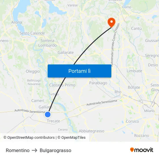 Romentino to Bulgarograsso map