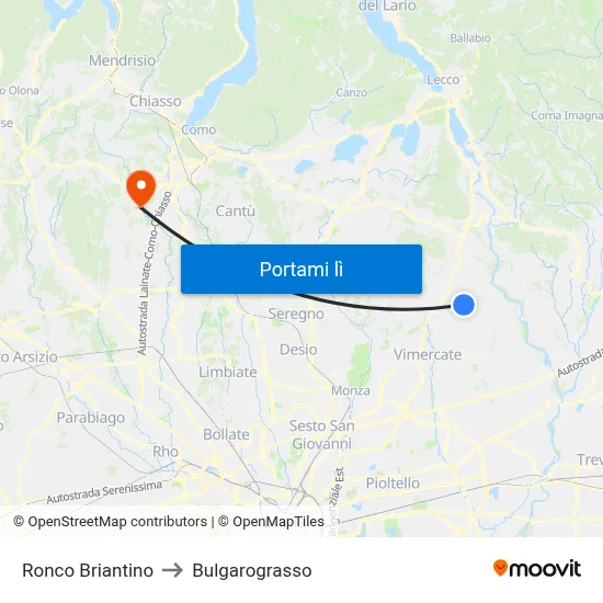 Ronco Briantino to Bulgarograsso map