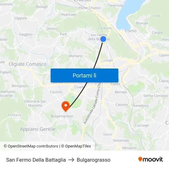 San Fermo Della Battaglia to Bulgarograsso map