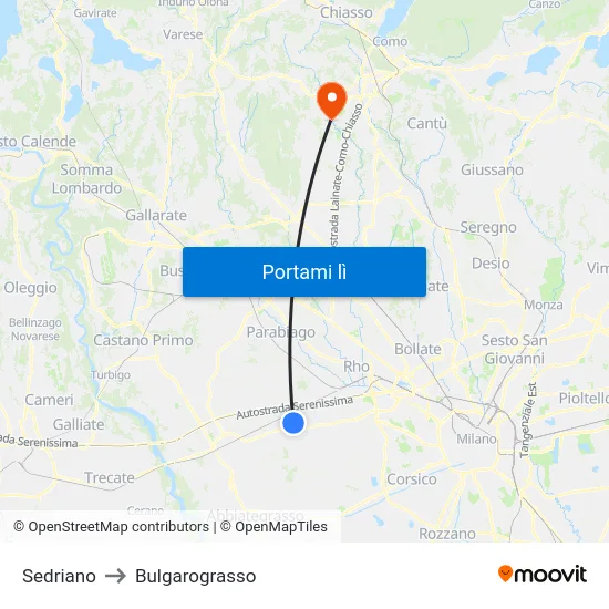 Sedriano to Bulgarograsso map