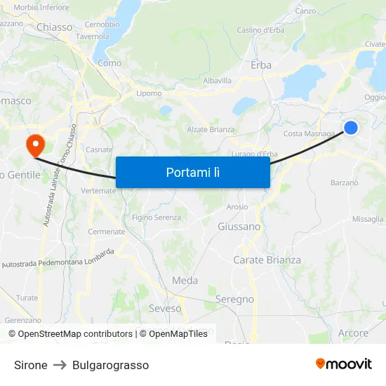 Sirone to Bulgarograsso map