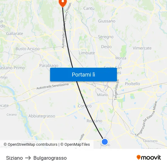 Siziano to Bulgarograsso map