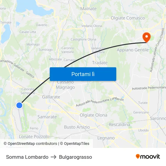 Somma Lombardo to Bulgarograsso map