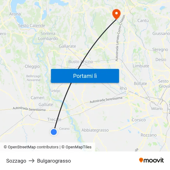 Sozzago to Bulgarograsso map