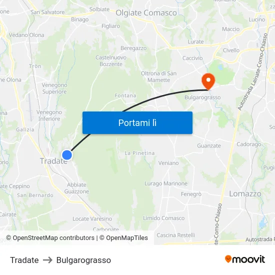 Tradate to Bulgarograsso map