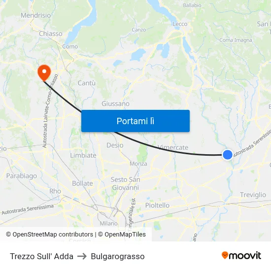 Trezzo Sull' Adda to Bulgarograsso map