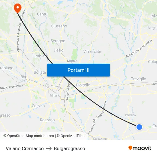 Vaiano Cremasco to Bulgarograsso map