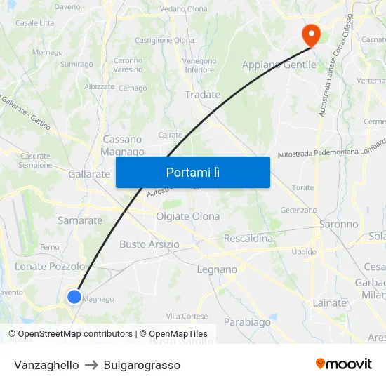 Vanzaghello to Bulgarograsso map