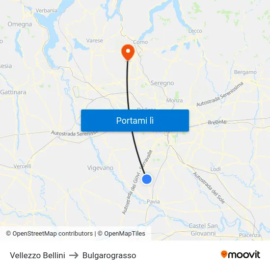 Vellezzo Bellini to Bulgarograsso map