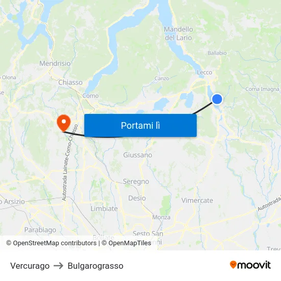 Vercurago to Bulgarograsso map