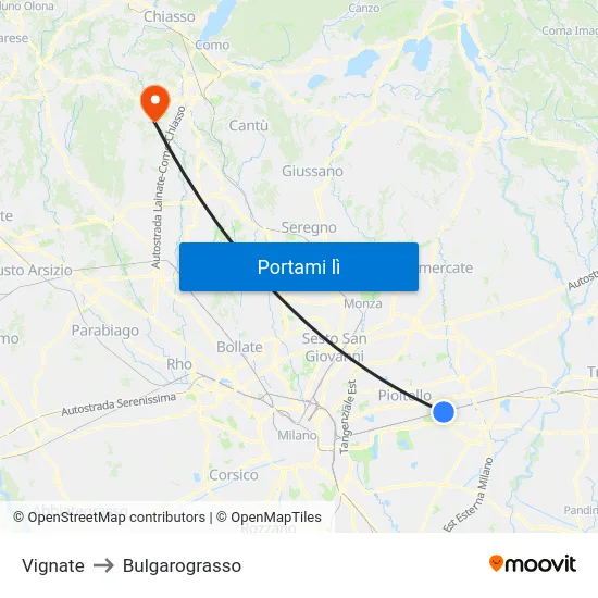 Vignate to Bulgarograsso map