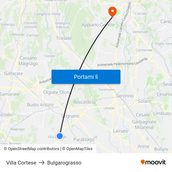 Villa Cortese to Bulgarograsso map