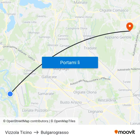 Vizzola Ticino to Bulgarograsso map
