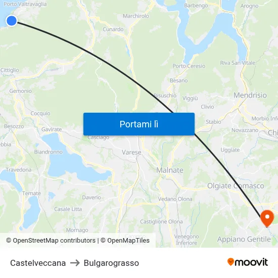 Castelveccana to Bulgarograsso map
