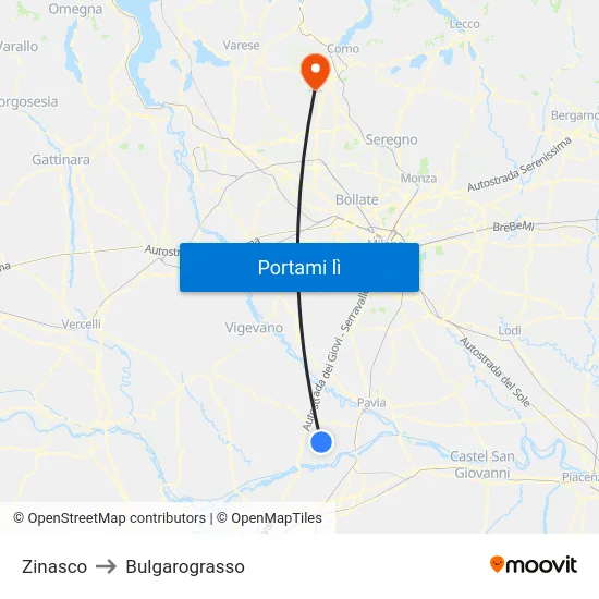 Zinasco to Bulgarograsso map