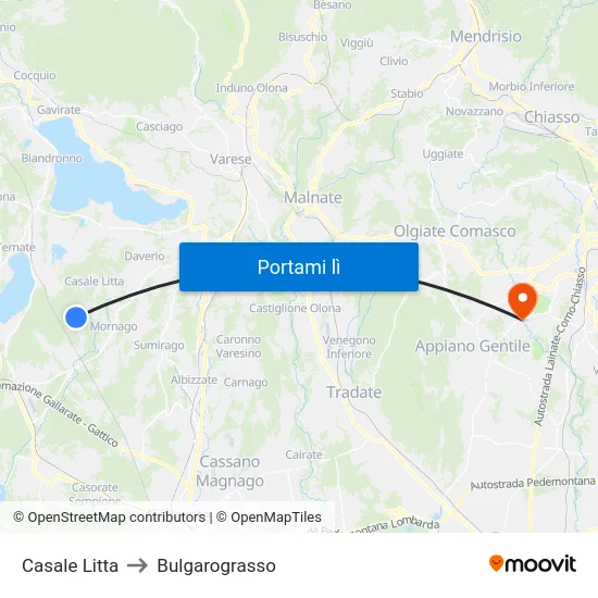Casale Litta to Bulgarograsso map